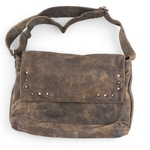 Marco Buggiani Genuine Leather Messenger Bag Brown Studded Made in Italy